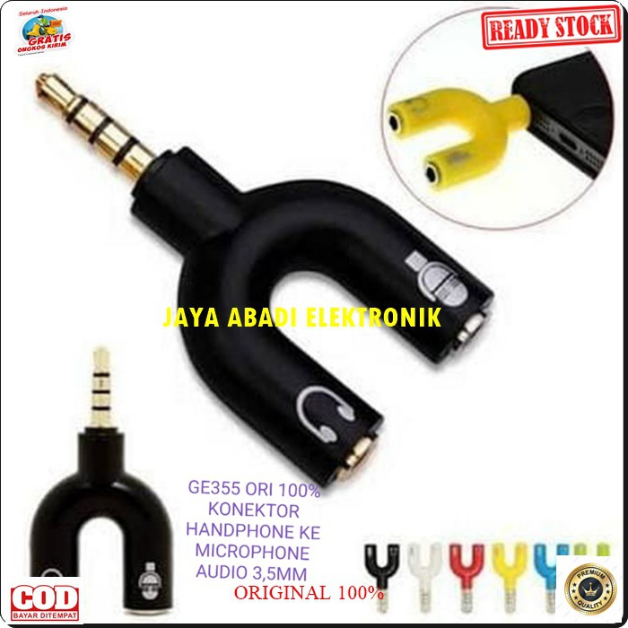 G355 SPLITER 2 IN 1 KONEKTOR SPLITTER AUX MIC 3,5 MM CONEKTOR AUDIO ACC HANDPHONE HP JEK 2IN MIKROPHONE LAPTOP KOMPUTER SMULE MULTI DAN DAPAT MENGHUBUNGKAN HEADSET YANG MEMILIKI MIKROPHPONE KE LAPTOP/PC HARGA SATUAN