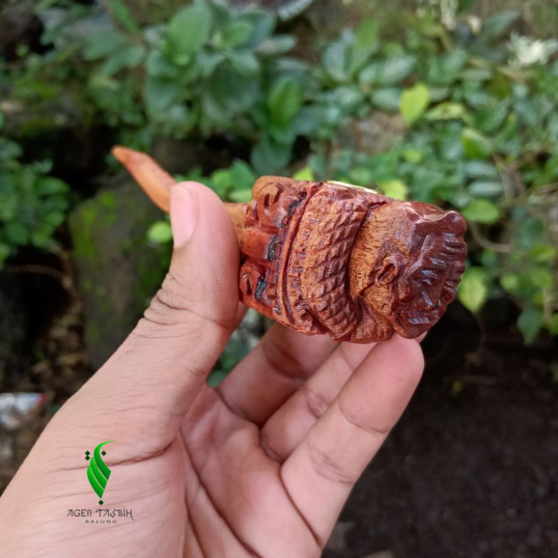 Once Pipa Kayu Galih Asem, Kayu Setigi Laut Motif Cangklong Full Ukir Naga/Singa/Semar/Tangan Panjang 19cm