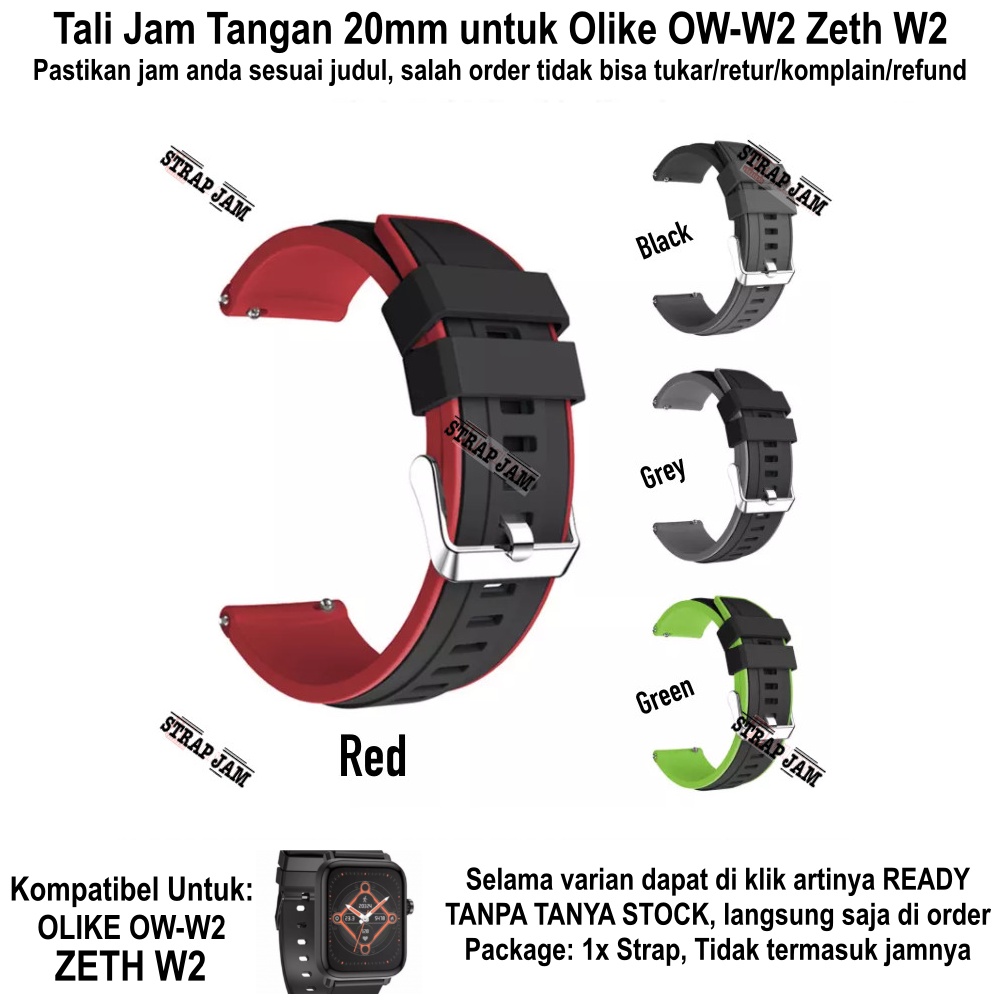 SSR Tali Jam Smartwatch Olike OW-W2 Zeth W2 - Strap 20mm Rubber Dengan Buckle Silver