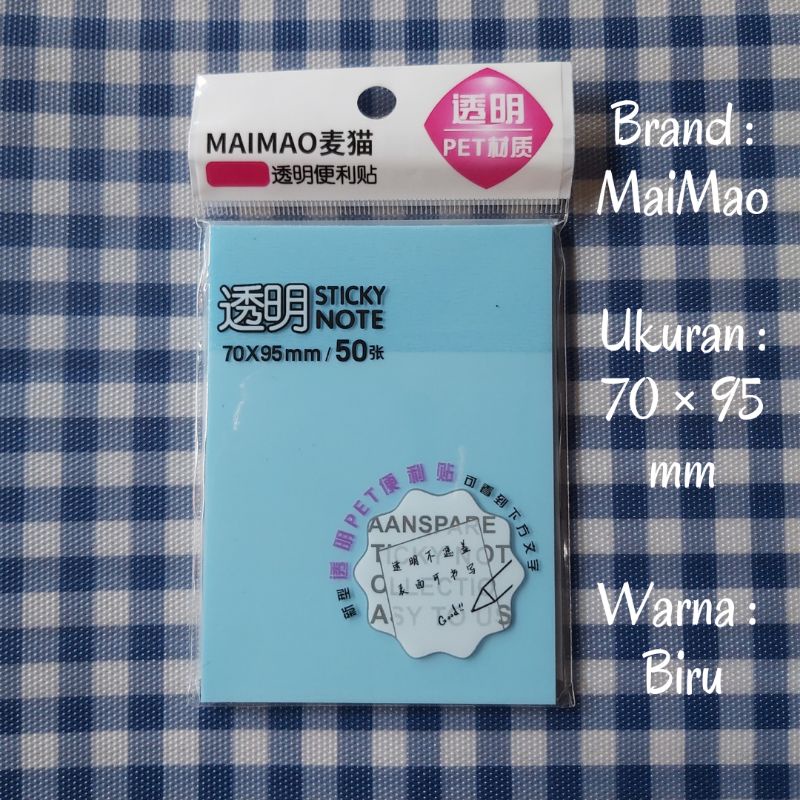 (READY STOCK) Sticky Note Transparan-MM-70×95-Biru