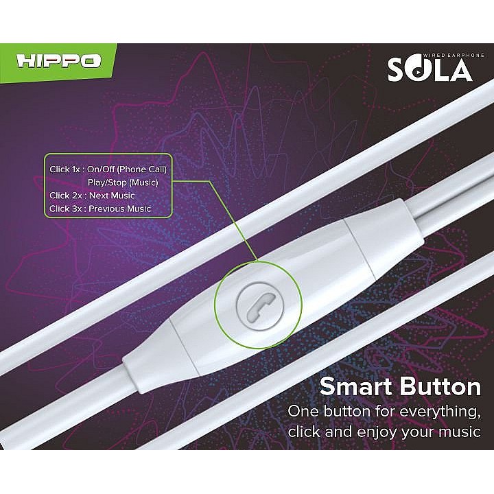 Hippo original Headset Sola Stereo Wired Earphone putih