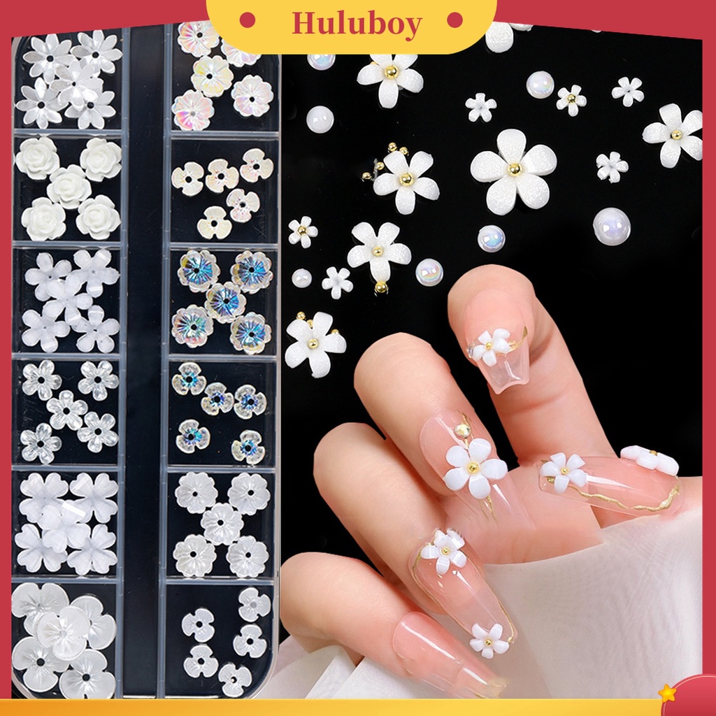 Huluboy Huluboy♡ Berlian Imitasi Bentuk Bunga Kecil Warna Putih Untuk Dekorasi Nail Art