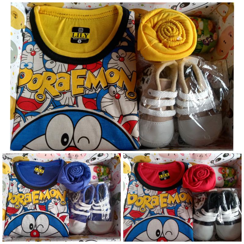 Kado bayi baru lahir/parsel sambang bayi - COWOK- ready sesuai gambar.-Doraemon sepatu tali