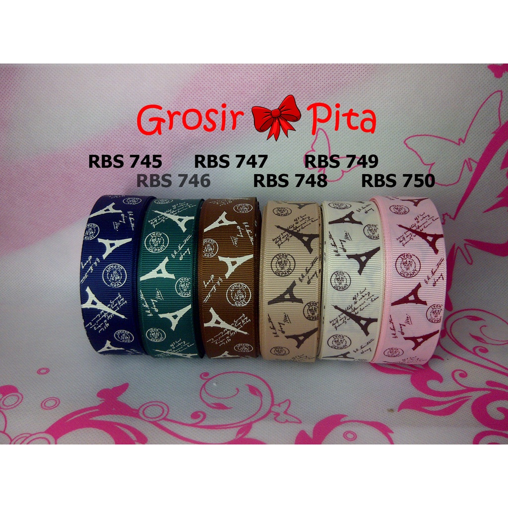 

(25 yard) Pita Grosgrain Motif Paris RBS 745,746,747,748,749,750 | Toko Bahan Craft | Grosir Pita