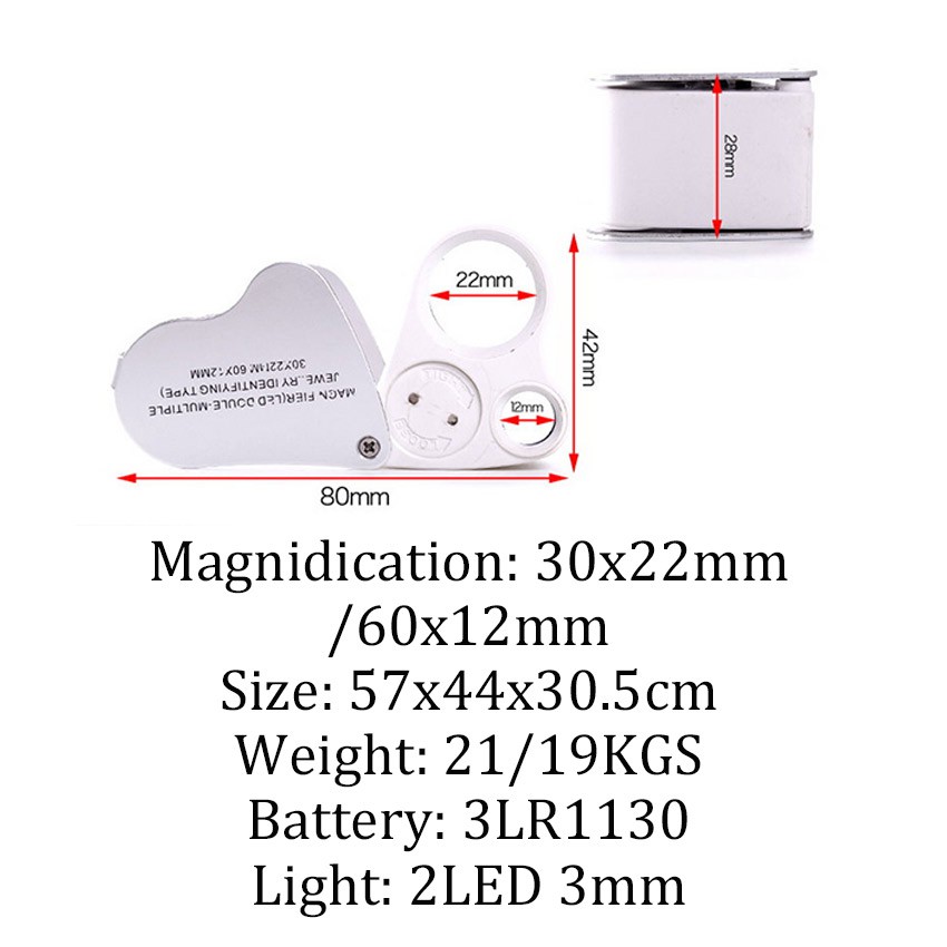 30X / 60X Kaca Pembesar LED Untuk Cek Perhiasan 2 In 1 Loupe Mini Microscope Magnifying glass