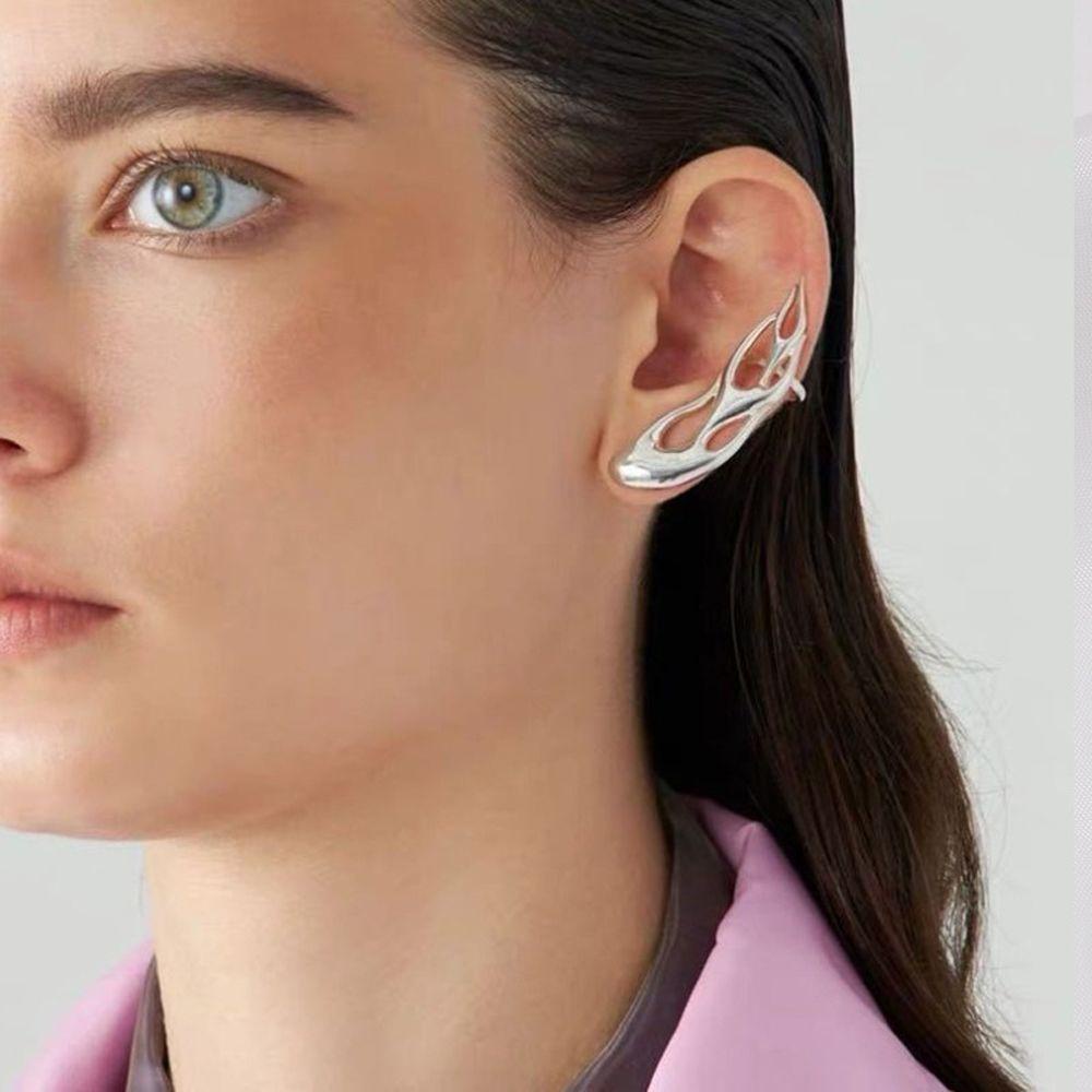 Agustinina Api Klip Telinga Keren Sederhana Perak Perhiasan Fashion Potongan Kepribadian Anting Logam