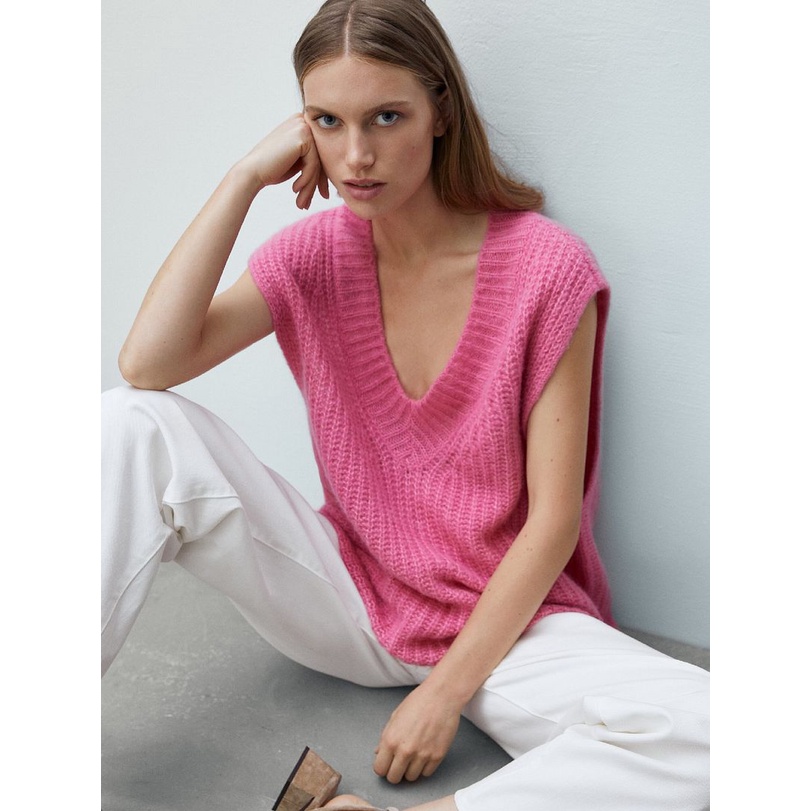 Top atasan casual import rompi rajut vest Pink Knit Sleeveless korea style