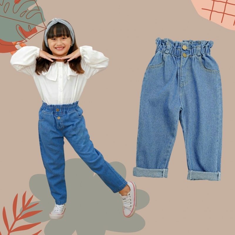 Celana Jeans Kancing High Waist Anak Perempuan 1-6 Tahun / Celana Panjang Joger Jeans Hight Waist Anak Perempuan