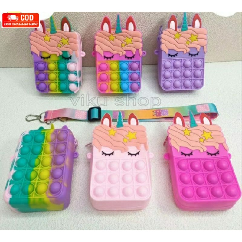 Tas Selempang POP IT Anak Model Unicorn Sling Bag Jelly Rubber