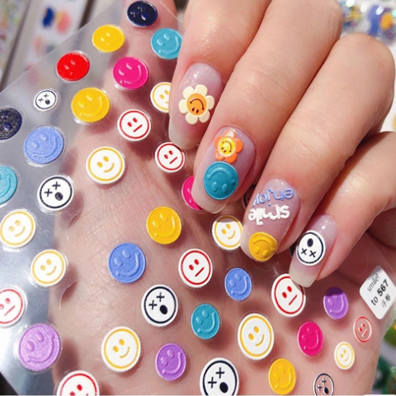 1 Lembar Stiker Kuku 3D Motif Pelangi / Awan Transfer Air Untuk Dekorasi Manicure / Nail Art