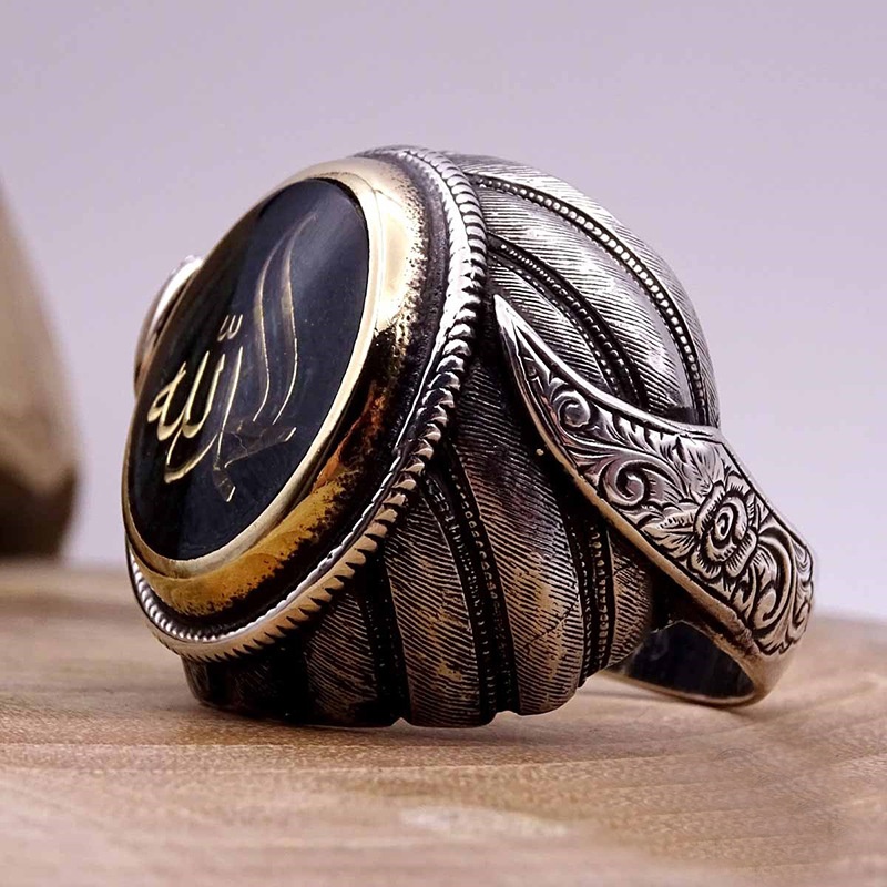 Muslim Rune Religius Fashion Pria Batu Permata Cincin / Aksesoris Perhiasan