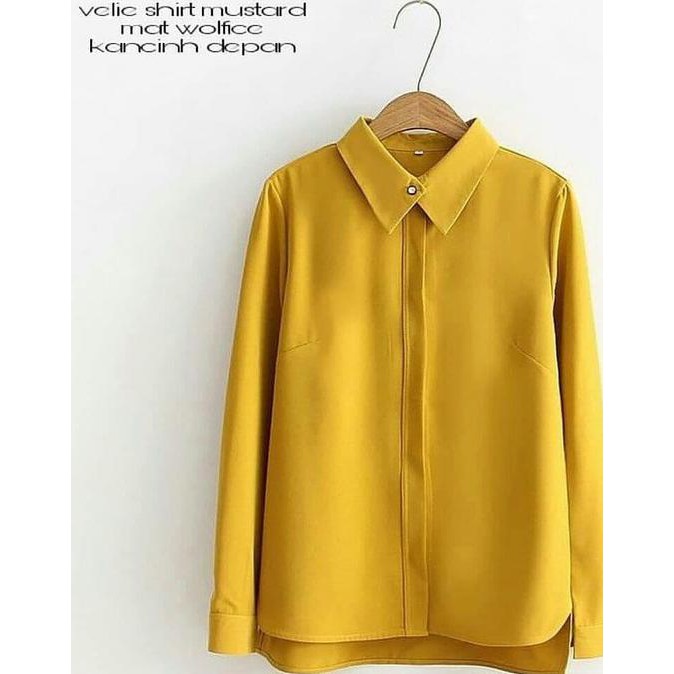 Bismillah . . . Kemeja Kuning Polos Baju Atasan Wanita Hem Tunik Shirt Formal Panjang Terlaris