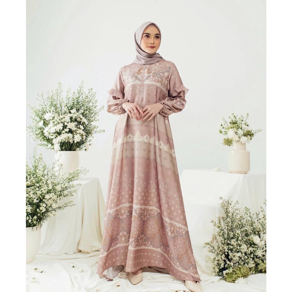 Gamis Kirani - Gamis Maxmara Lux Kombinasi Ceruty Premium Dress Wanita Party Dress Fashion Kekinian Muslim Kekinian LD 110 cm