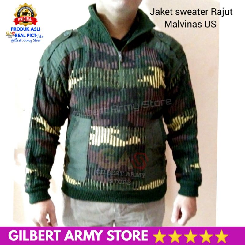 GILBERT ARMY STORE Sweater Hitam Polos Pria Rajut Tni Polri Jumbo L,XL,XXL Full Zip Resleting Kualitas Premium