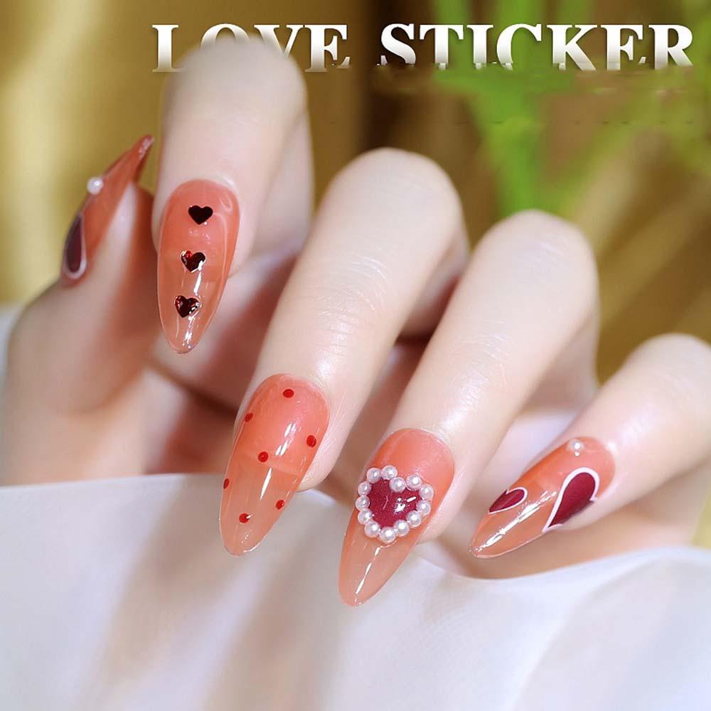 AUGUSTINA Stiker Kuku Ukiran Agustina 5D 1PC Ultra Tipis Tidak Luntur Decals Wine Red Heart Nail Sticker