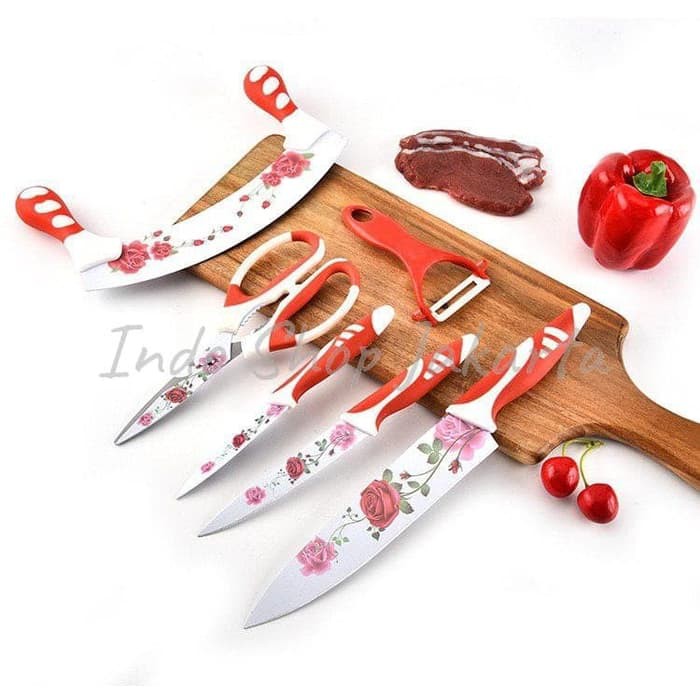 PISAU DAPUR MOTIF BUNGA KERAMIK SET 6 IN 1 100013 snt070