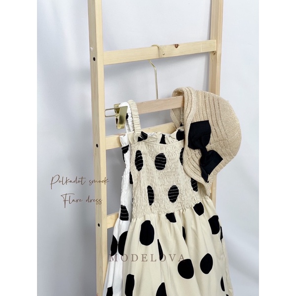 MDLV ~ 1570# Polkadot Smocked Flare Dress Long Dress Polkadot Dress Korea Dress Premium Import Fashion Import