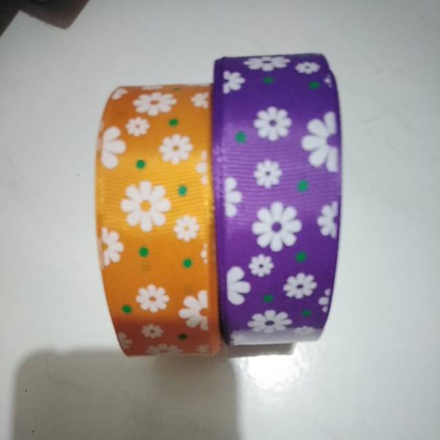 Pita grossgrain 2.5 cm motif bunga besar  dan hati rol 10 yard