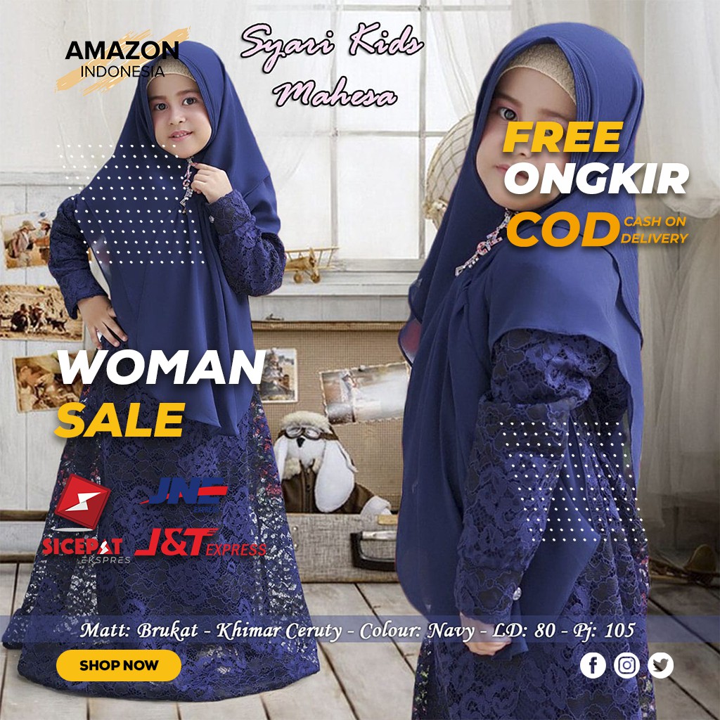 PAKAIAN MUSLIM ANAK PEREMPUAN WARNA NAVY BAHAN BRUKAT ORIGINAL IMPORT FULL LURING TEBAL DINGIN MURAH