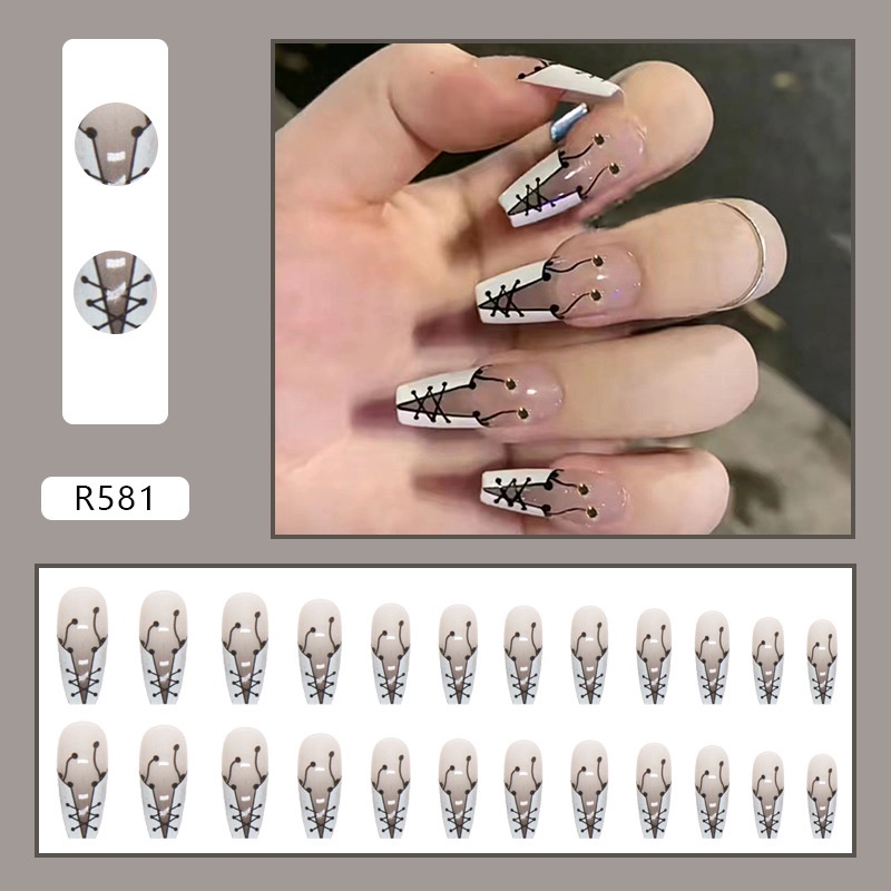 24pcs / box Kuku Palsu Panjang Warna Abu-Abu Gradasi Untuk Nail Art R581