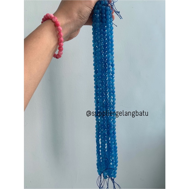 batu AGATE BIRU FACETED BEADS 8mm cutting blue bahan gelang kalung