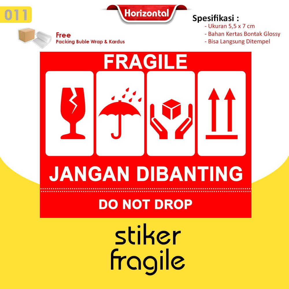 Stiker Fragile / Stiker Pecah Belah / Stiker Pengiriman Olshop / Stiker Unboxing Horizontal-011