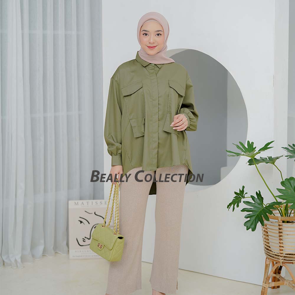 Kemeja Pita Pocket Oversize Bahan Katun Premium Kemeja Chetoz Blouse Atasan Kancing Pita Top