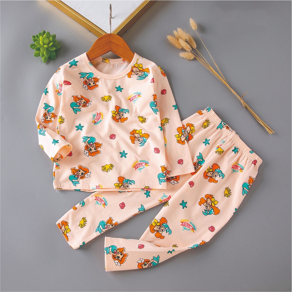 READY LARISWEAR SETELAN BAJU TIDUR PIYAMA ANAK PEREMPUAN BABY GIRL PREMIUM MOTIF ARIEL MERMAID DUYUN