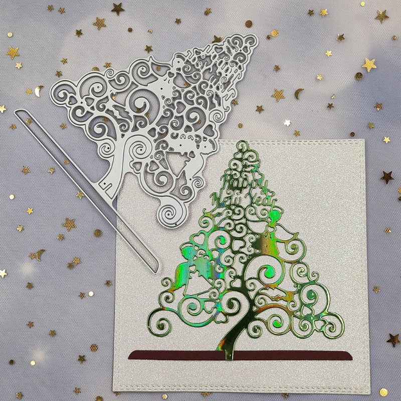 Cetakan Stensil Cutting Dies Motif Pohon Natal Bahan Metal Untuk Scrapbook / Craft DIY