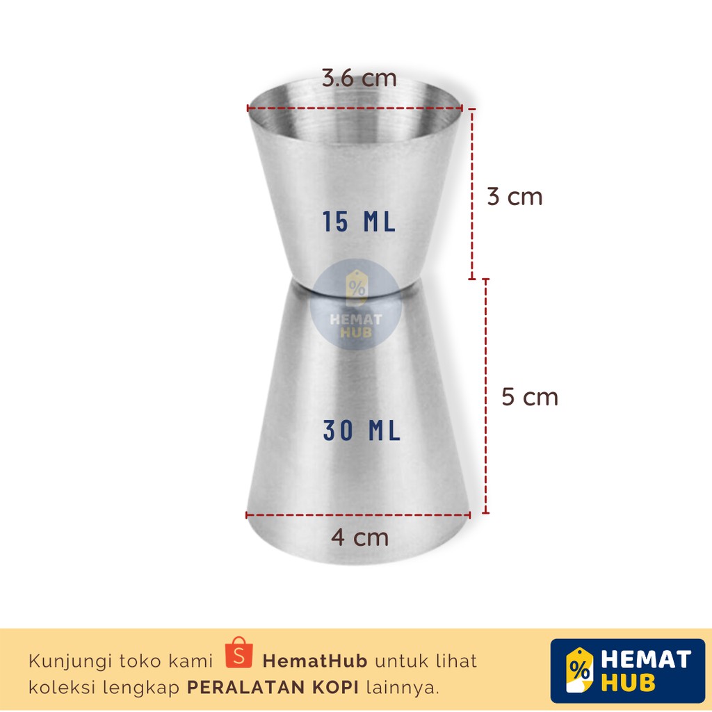 Jigger Stainless Steel Measuring Cup Gelas Ukur 15 30 ml Peralatan Kopi Barista Cocktail Bar