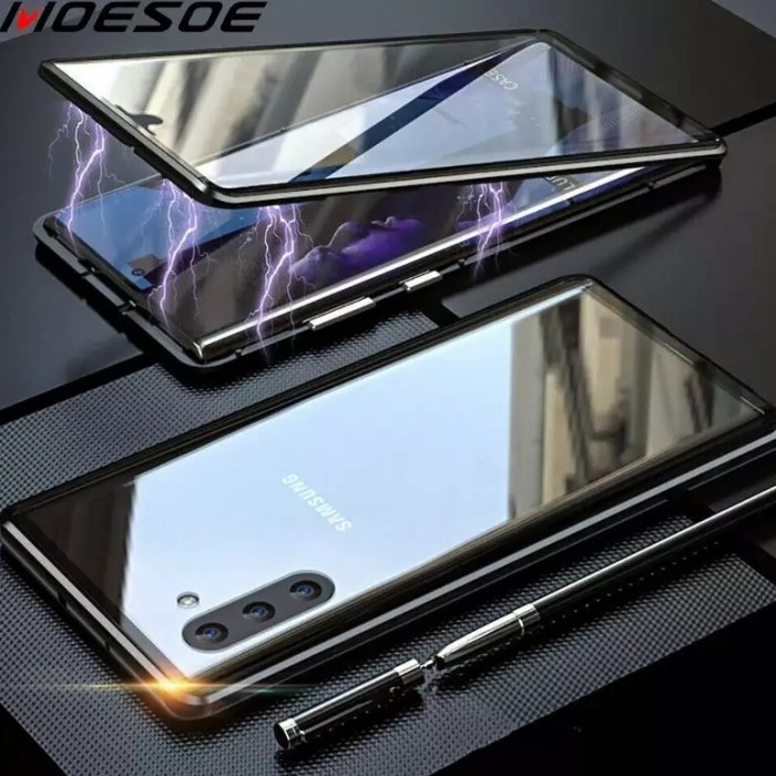 Casing Hard Case Samsung Galaxy Note 10 Metal Flip Tempered Glass
