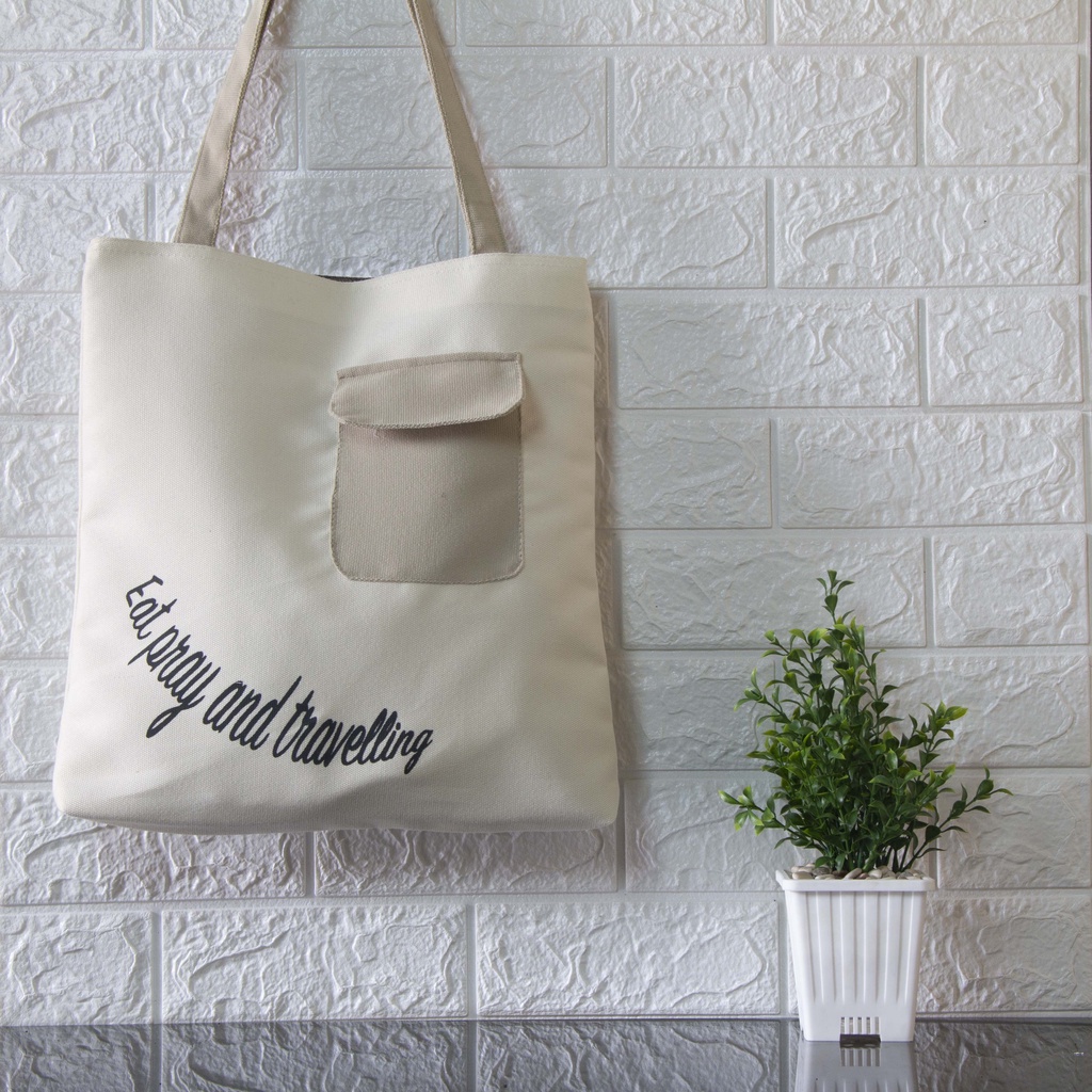 Totebag Aesthetic Resleting Saku Bahan Kain Kanvas