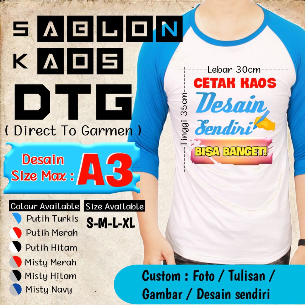 Kaos Dewasa Raglan Custom Gambar Tulisan Foto Design