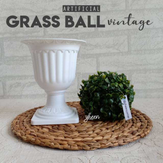 Artificial Grass Ball Vintage / Grass Ball Vas Piala / Grass Ball Pot Piala