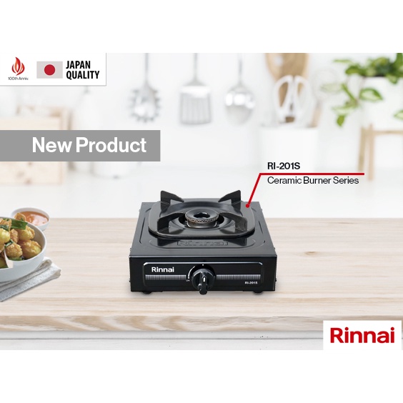 PAKET KOMPOR Rinnai RI-201 S Kompor Gas Stove Teflon 1 Tungku RI-201S HITAM PEKAT MANTAP