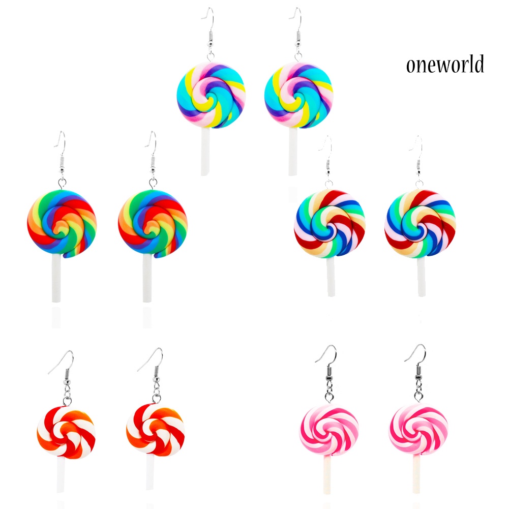 OW@ Fashion Rainbow Lollipop Candy Dangle Hook Earrings Women Jewelry Gift Party