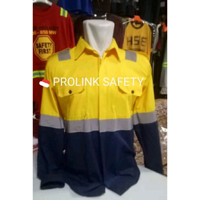SERAGAM SAFETY PREMIUM KUNING DONGKER FREE LOGO K3 BENDERA KANCING