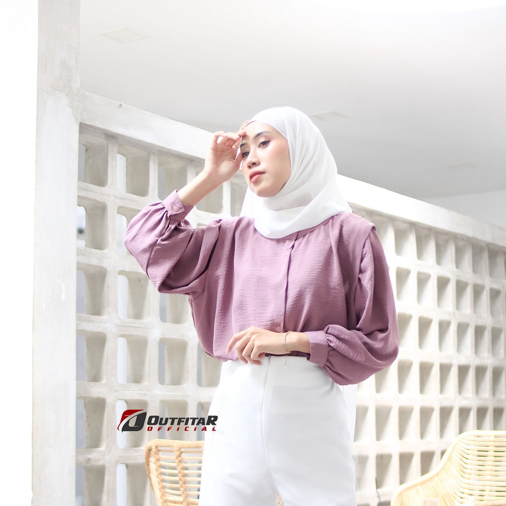 Kemeja Wanita Oversize Lesley River Blouse Oneck Longsleeve Hight Quality Premium