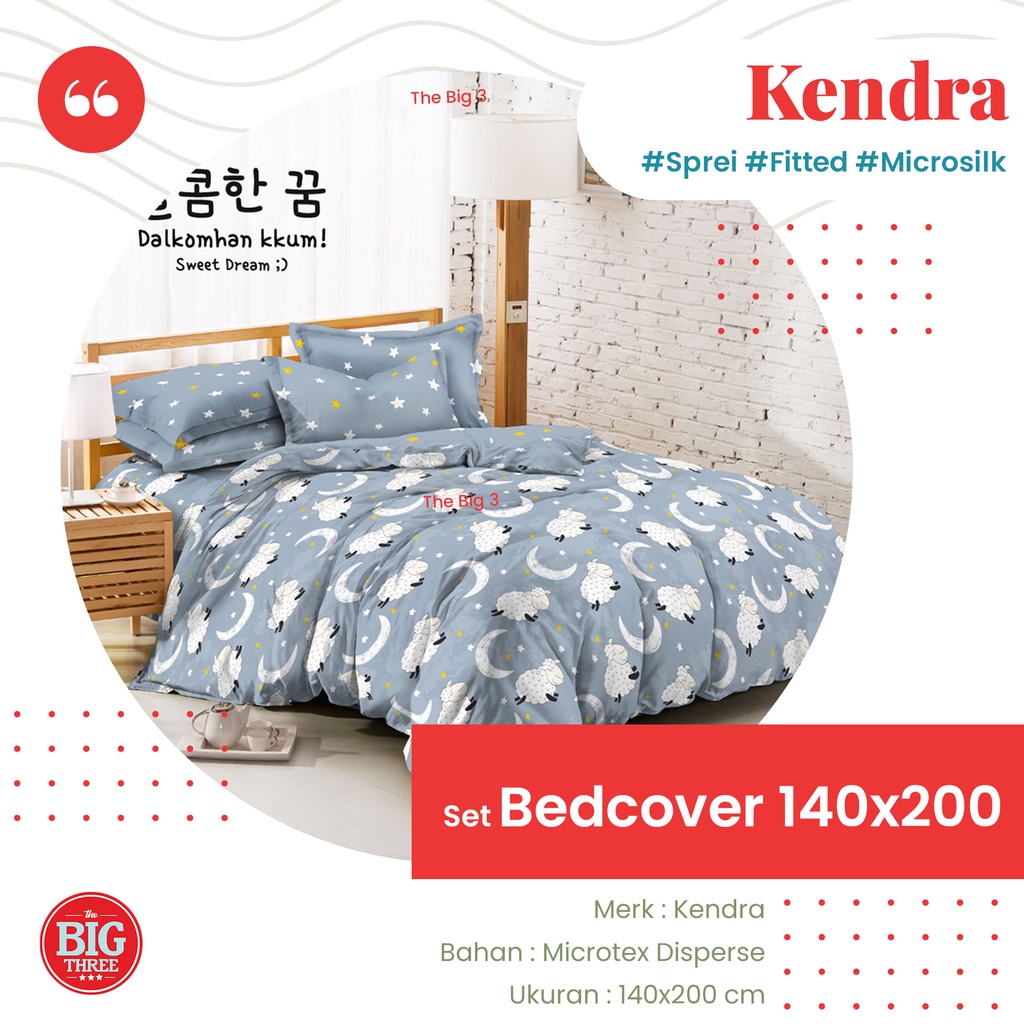 KENDRA Bedcover + Sprei 140x200 Tinggi 20 cm motif Artisan Amaris Blue Morroco Casablanca Little Mushroom London Hedwig Forestville Milan Majesty Goodnight Honeycomb Ivy Provence Scotland Viggo White Bunny  - KING QUEEN 140 BC TBT