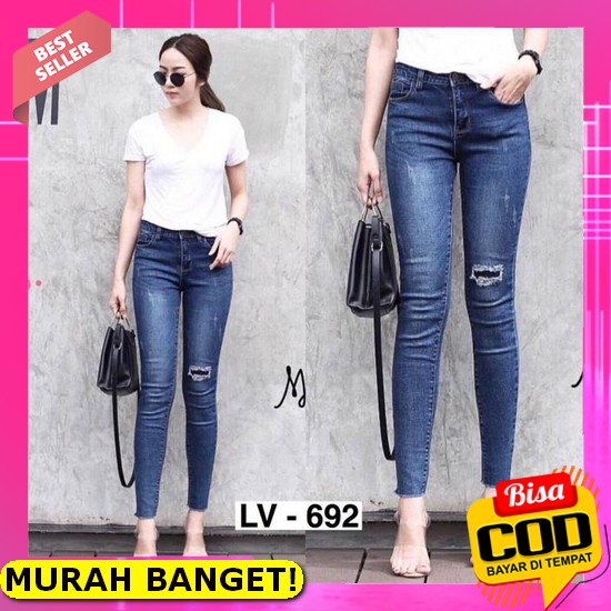 T100 18Town Ripped Jeans / Celana Jeans Panjang Model Longgar / Celana Fwr - Basic Jeans Style M4Ngo