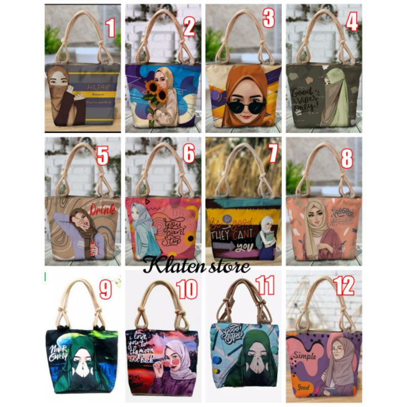 TAS MUSLIMAH PRINTING TAS CANVAS HIJAB
