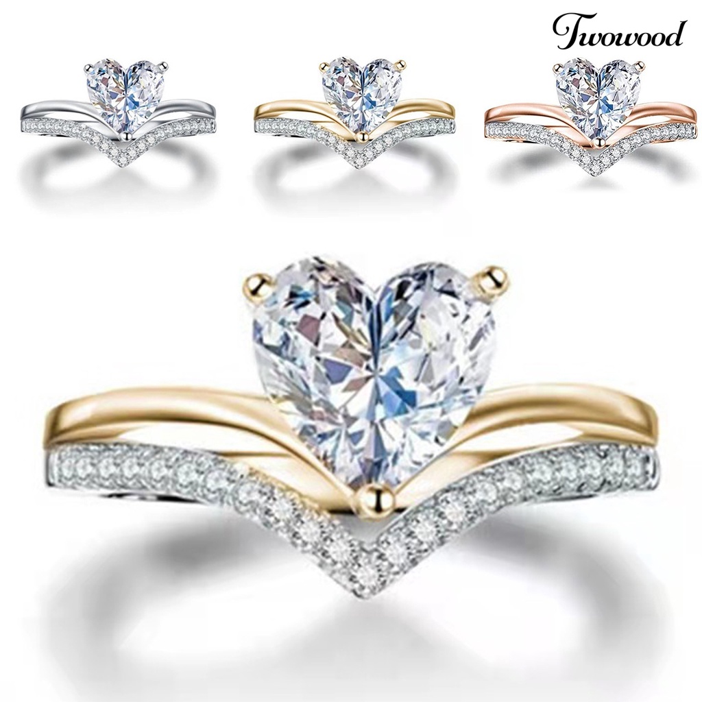 Twowood Hand Ring Exquisite Workmanship Wide Application Alloy Heart Shaped Finger Ring Wedding Accessories