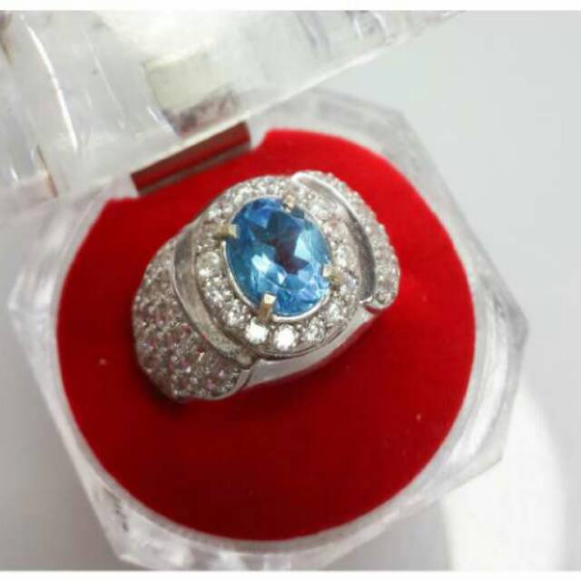 Cincin pria perak batu blue topas cutting