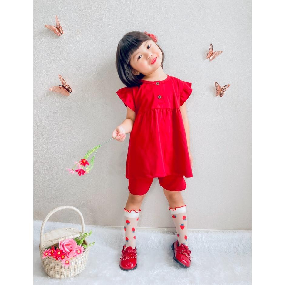 Owlet - Setelan Anak Perempuan / Setelan Ruffle Polos Kancing / Baju Anak Perempuan