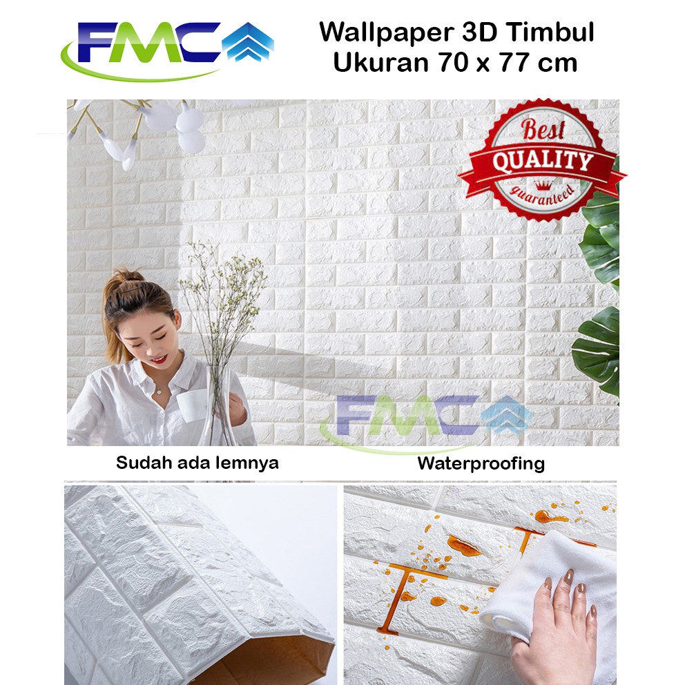 Wallpaper Stiker Dinding 3D Foam Waterproof Sticker Bata Putih Hitam Biru Kuning Pink Pada Tembok