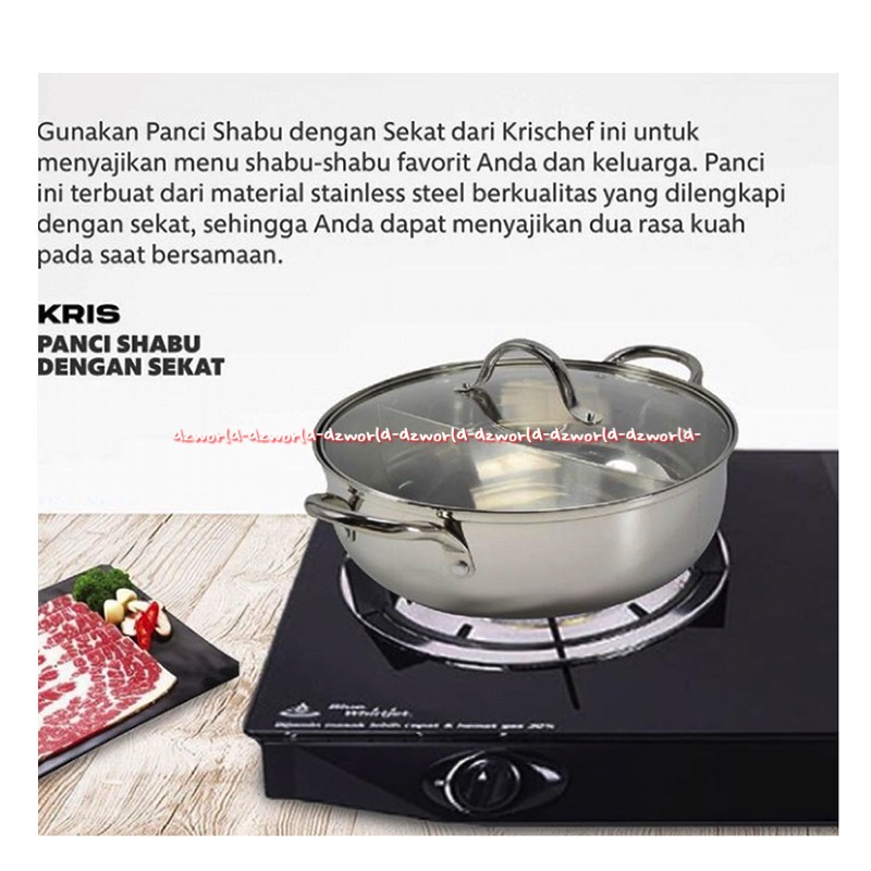 Krischef Panci Shabu Dengan Sekat Tutup Kaca Bening Trasparant Panci Stainless Steel Masakan Korea Kris Chef