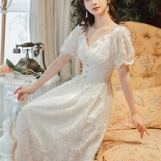 Image of 2022 Puff Lengan Kerah Persegi Retro Perancis Lembut Cinta Pertama Musim Panas Baru Gaya Istana Niche Desain Gaun Peri
