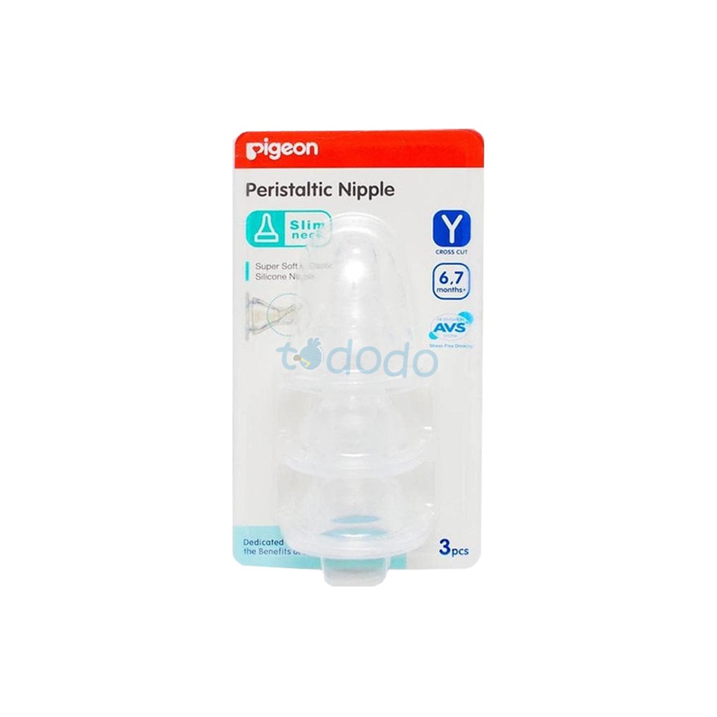 Pigeon Peristaltic Slim Neck Nipple 3 Blister Y / Dot Bayi