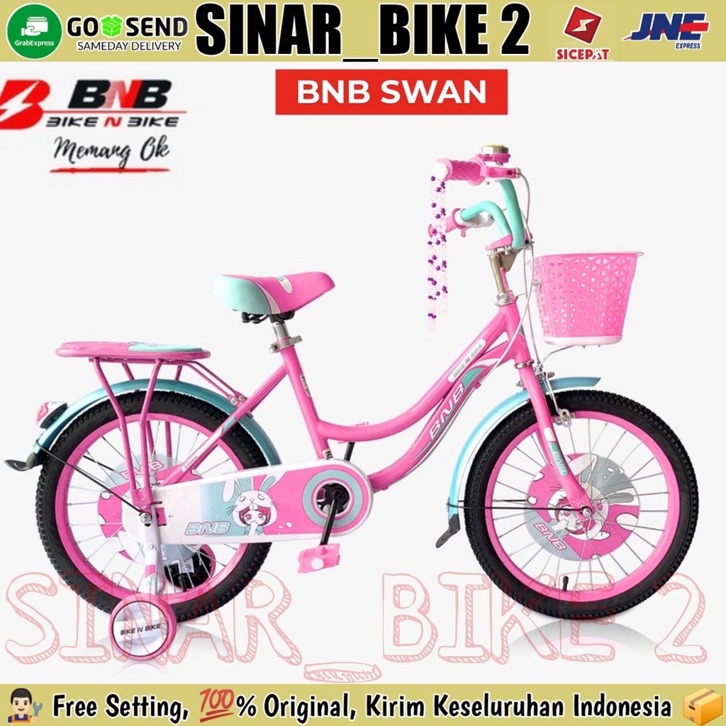 Sepeda Anak Perempuan BNB SWAN Ukuran 16 &amp;18 Inch Keranjang