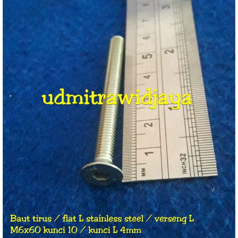 Baut flat L baut verseng baut tirus stainless steel panjang 6cm M6x60 baut speaker panjang SS